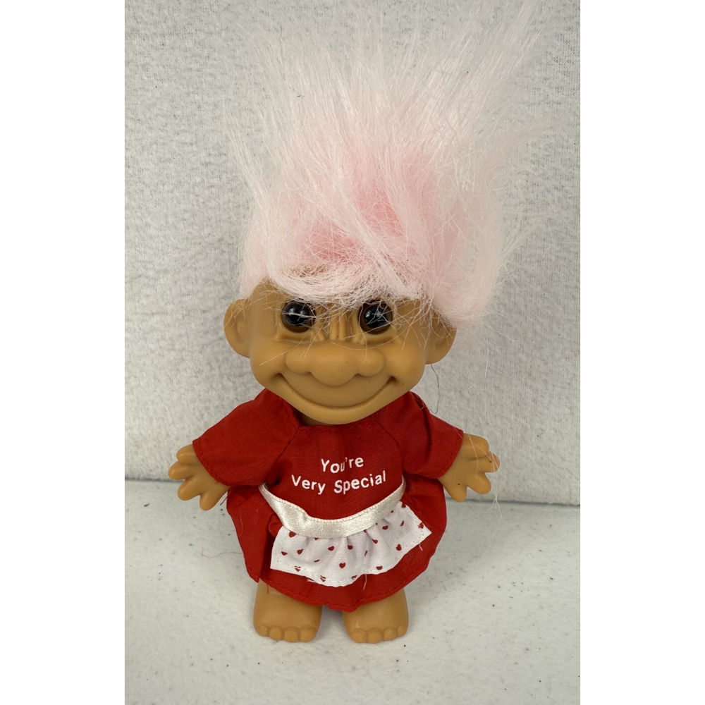 Toy Doll Figure Troll 5" RUSS Pink Hair Red‎ Dress Hearts - YOU'RE VERY SPECIAL